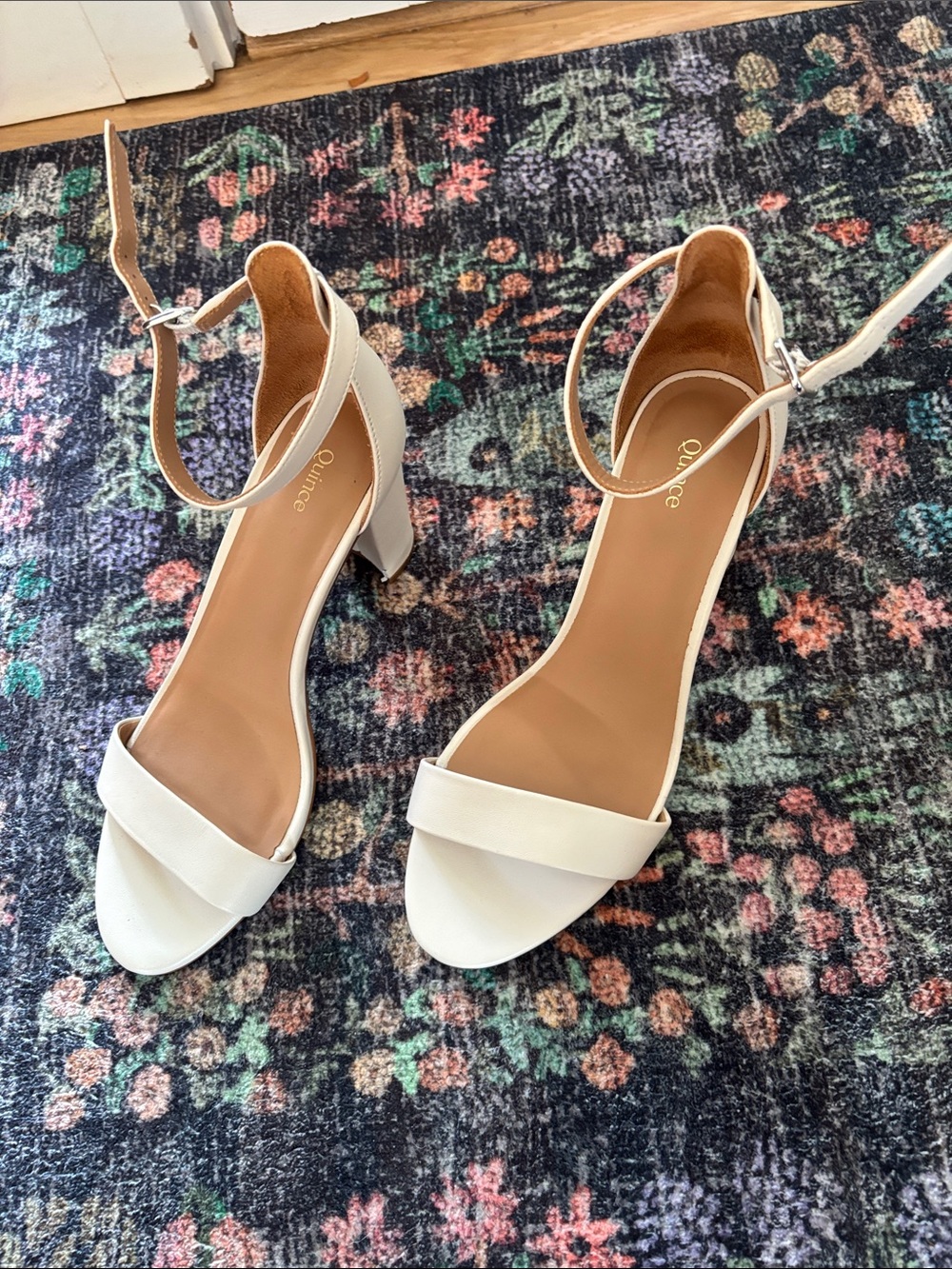 Quince Cream Ankle-Strap Block Heel Sandals
